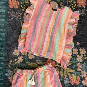 Pink Chicken size 12 girls matching striped set $30